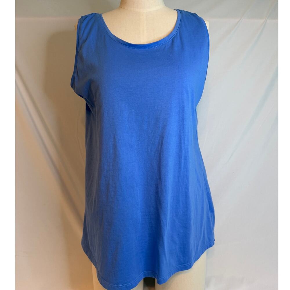 Lands' End Women's 100% Cotton Tank Top Solid Blue Tee Pullover Size LARGE‎